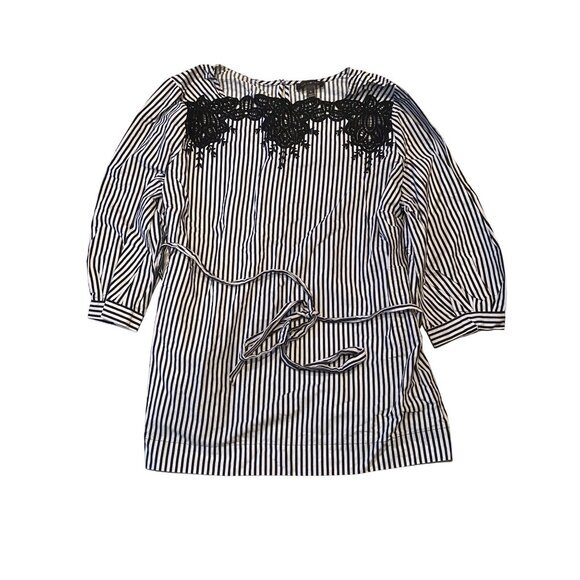 The Limited Womens 1X Black & White Striped Blouse With Lace Trim & 3/4 Sleeves - Picture 1 of 12